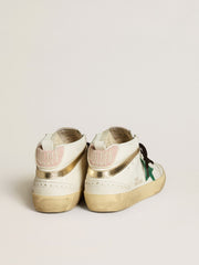 Golden Goose Women's Bio-based Mid Star with green suede star and pink suede heel tab