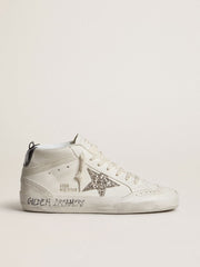 Golden Goose Women's Mid Star with silver glitter star and black laminated heel tab