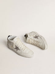 Golden Goose Women's Mid Star with silver glitter star and black laminated heel tab
