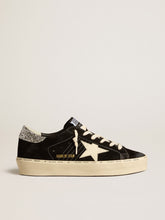Golden Goose Women’s Hi Star in black leather with silver glitter heel tab