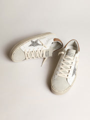 Golden Goose Women’s Hi Star with silver glitter star and dove-gray nubuck heel tab