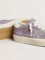 Golden Goose Women's Hi Star in purple suede with silver glitter star