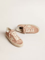 Golden Goose Women's Hi Star in pink suede with cream star and silver leather heel tab