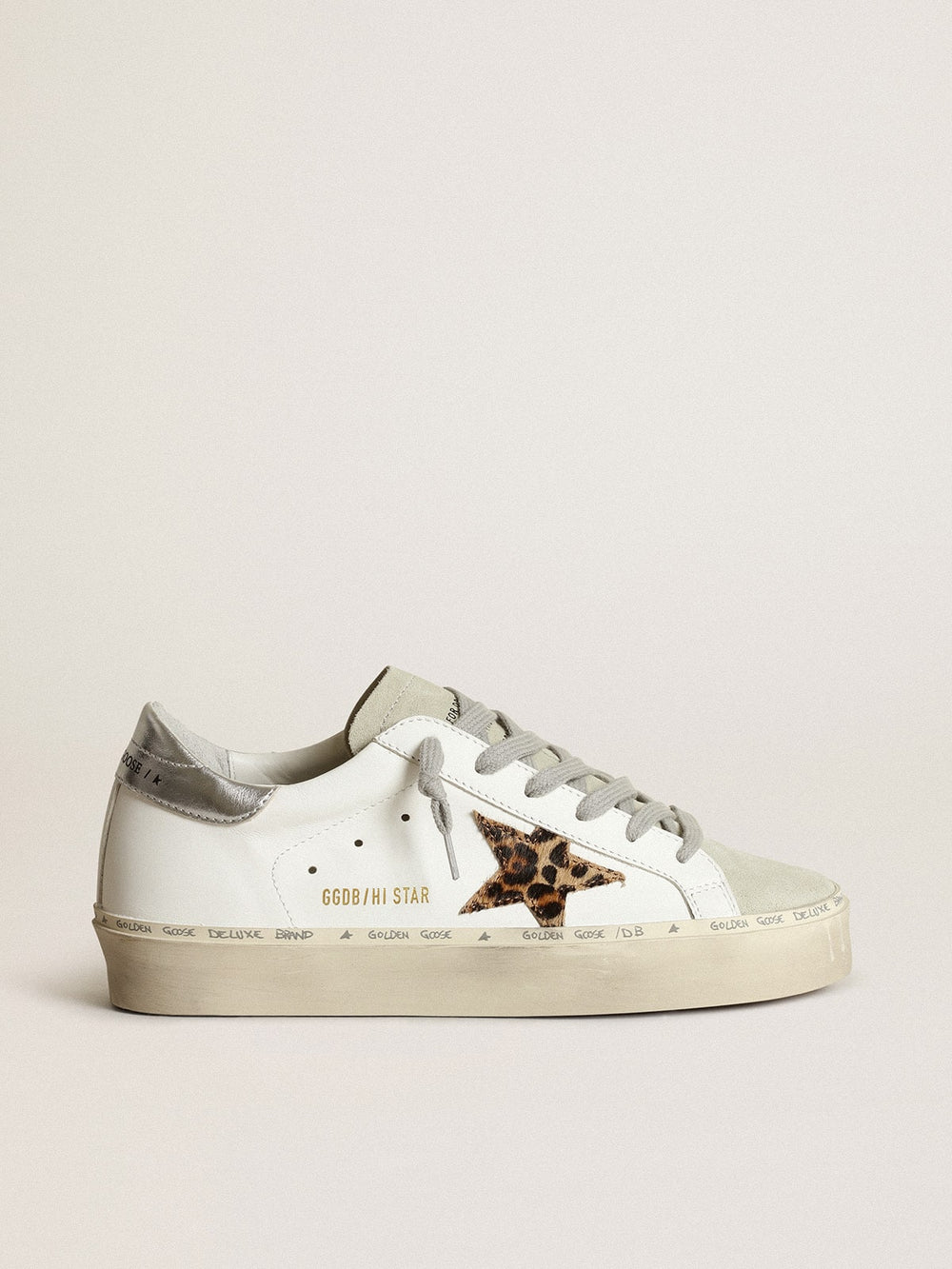 Golden Goose Women's Hi Star with star in leopard print pony skin and silver heel