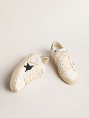 Golden Goose Women's Hi Star with blue glitter star and platinum glitter heel tab