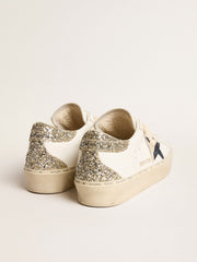 Golden Goose Women's Hi Star with blue glitter star and platinum glitter heel tab