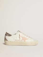 Golden Goose Hi Star in white nappa with pink leather star and glitter heel tab