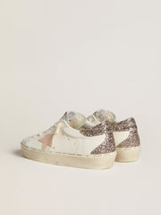 Golden Goose Hi Star in white nappa with pink leather star and glitter heel tab