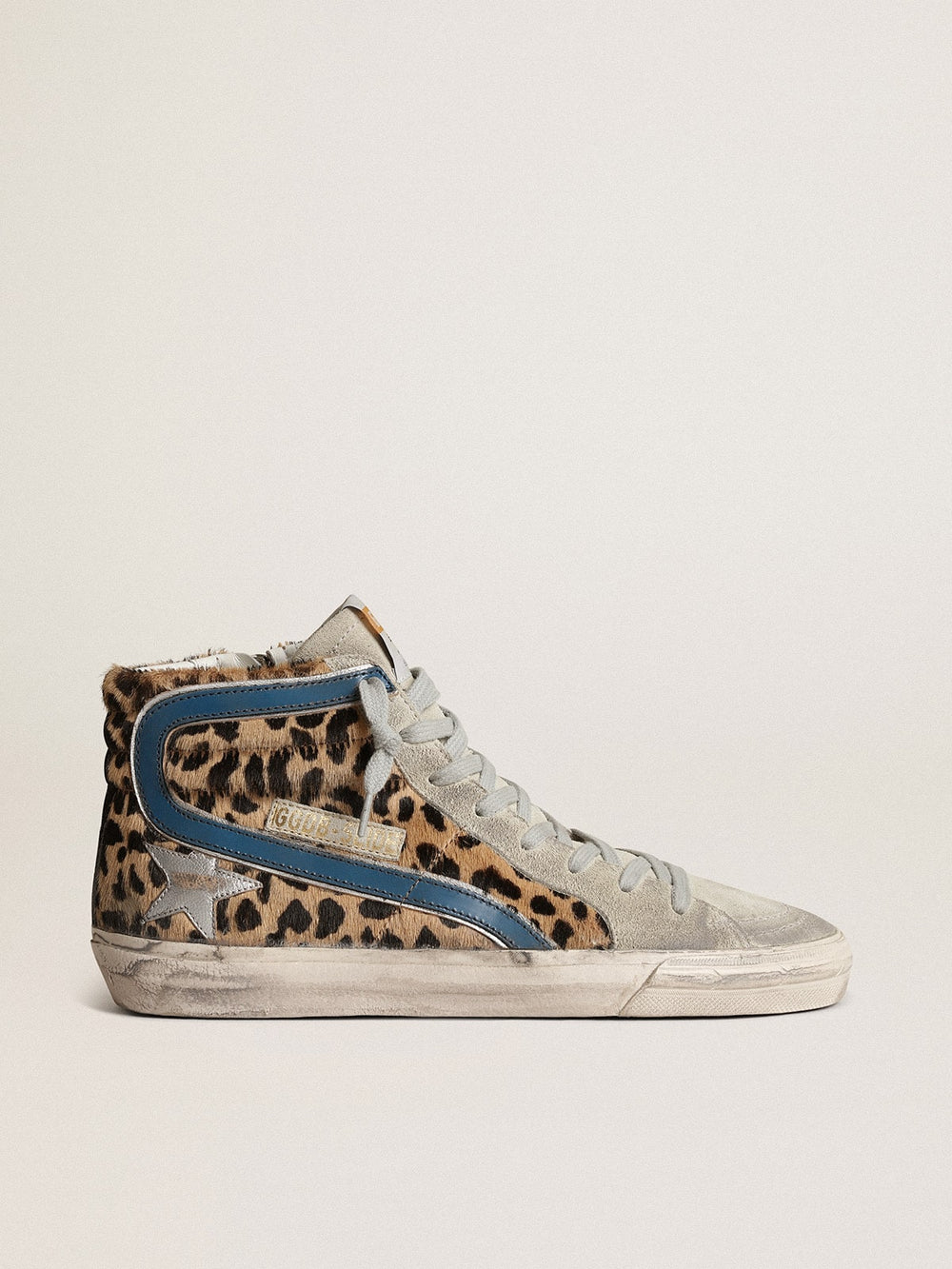 Golden Goose Women's Slide in leopard print pony skin with silver leather star