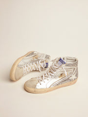 Golden Goose Women's Slide with laminated leather upper and silver glitter
