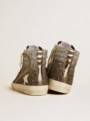 Golden Goose Women's Slide in black and silver glitter with leather star and metallic flash