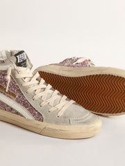 Golden Goose Slide in lilac glitter with white leather star and flash