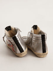 Golden Goose Women’s Slide with silver metallic leather upper and red metallic leather flash
