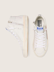 Golden Goose Women's Slide in white leather with silver glitter star and pink leather flash