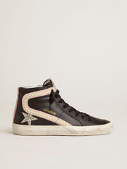 Golden Goose Slide LTD with platinum glitter star and suede flash with pearls