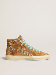 Golden Goose Women's Slide in ocher-colored suede with tobacco-colored leather star