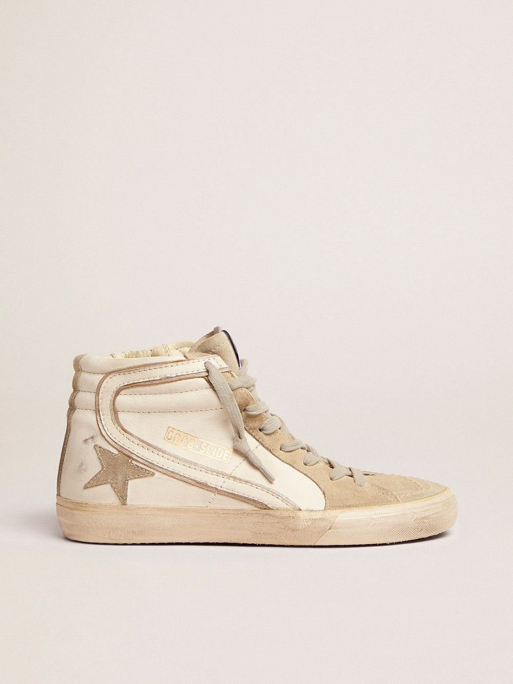 Golden Goose Women's Slide with ice-gray suede star and white flash