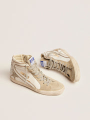 Golden Goose Women's Slide with ice-gray suede star and white flash