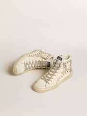 Golden Goose Slide with silver metallic leather star and leather flash with stars