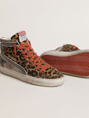 Golden Goose Women’s Slide LTD in leopard-print pony skin with metallic leather star and flash