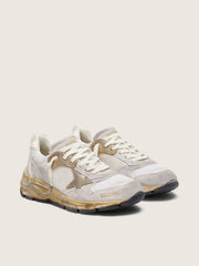 Golden Goose Women's Dad-Star in mesh and white suede with gold foiled star