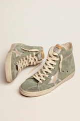 Golden Goose Francy in green suede with silver metallic leather star