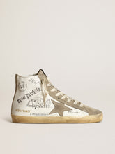 Golden Goose Women's Francy with dove gray suede inserts and all-over lettering