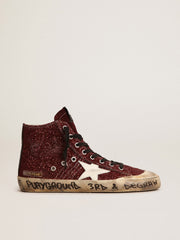 Golden Goose Francy Penstar in burgundy glitter with white leather star