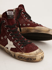 Golden Goose Francy Penstar in burgundy glitter with white leather star
