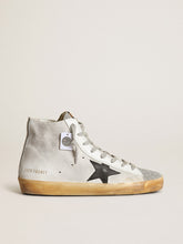 Golden Goose Women’s Francy in white suede with black leather star and silver Swarovski crystal tongue