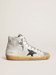 Golden Goose Women’s Francy in white suede with black leather star and silver Swarovski crystal tongue