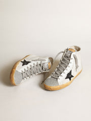 Golden Goose Women’s Francy in white suede with black leather star and silver Swarovski crystal tongue