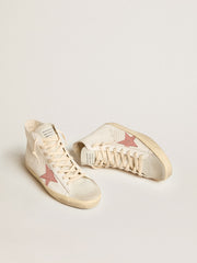 Golden Goose Francy in cream nappa with pink crocodile-print leather star