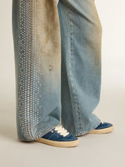 Golden Goose Women's Soul Star in blue suede with white leather heel tab