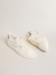Golden Goose Matchstar in white leather with silver glitter heel tab