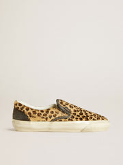 Golden Goose Women's VCE Penstar in leopard-print pony skin with black leather heel tab