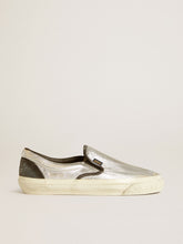 Golden Goose Women's VCE Penstar in metallic silver leather with black leather heel tab