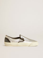 Golden Goose Women's VCE Penstar in metallic silver leather with black leather heel tab