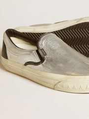 Golden Goose Women's VCE Penstar in metallic silver leather with black leather heel tab