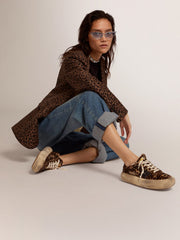 Golden Goose Women's Space-Star shoes in animal-print pony skin with shearling lining