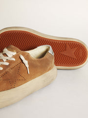 Golden Goose Women's Space-Star in tobacco-colored suede with perforated star