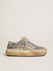 Golden Goose Women's Space-Star shoes in silver glitter with shearling lining