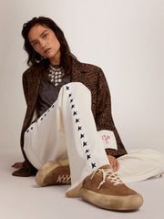 Golden Goose Women's Space-Star shoes in tobacco-colored suede with shearling lining