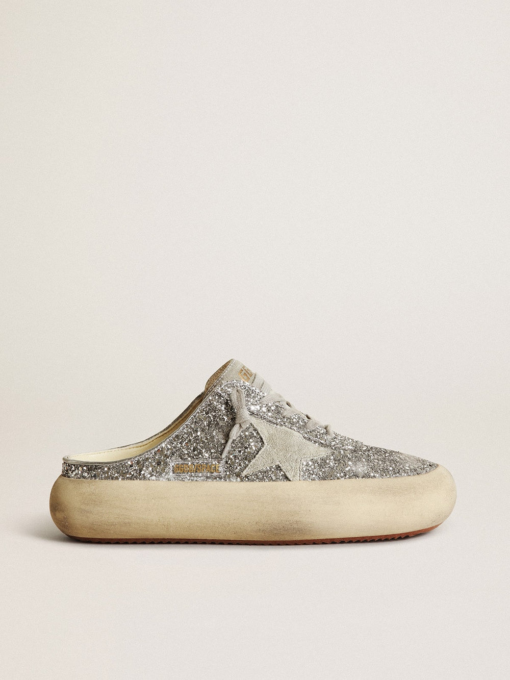Golden Goose Women's Space-Star Sabot in glitter with ice-gray star and tab
