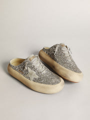 Golden Goose Women's Space-Star Sabot in glitter with ice-gray star and tab