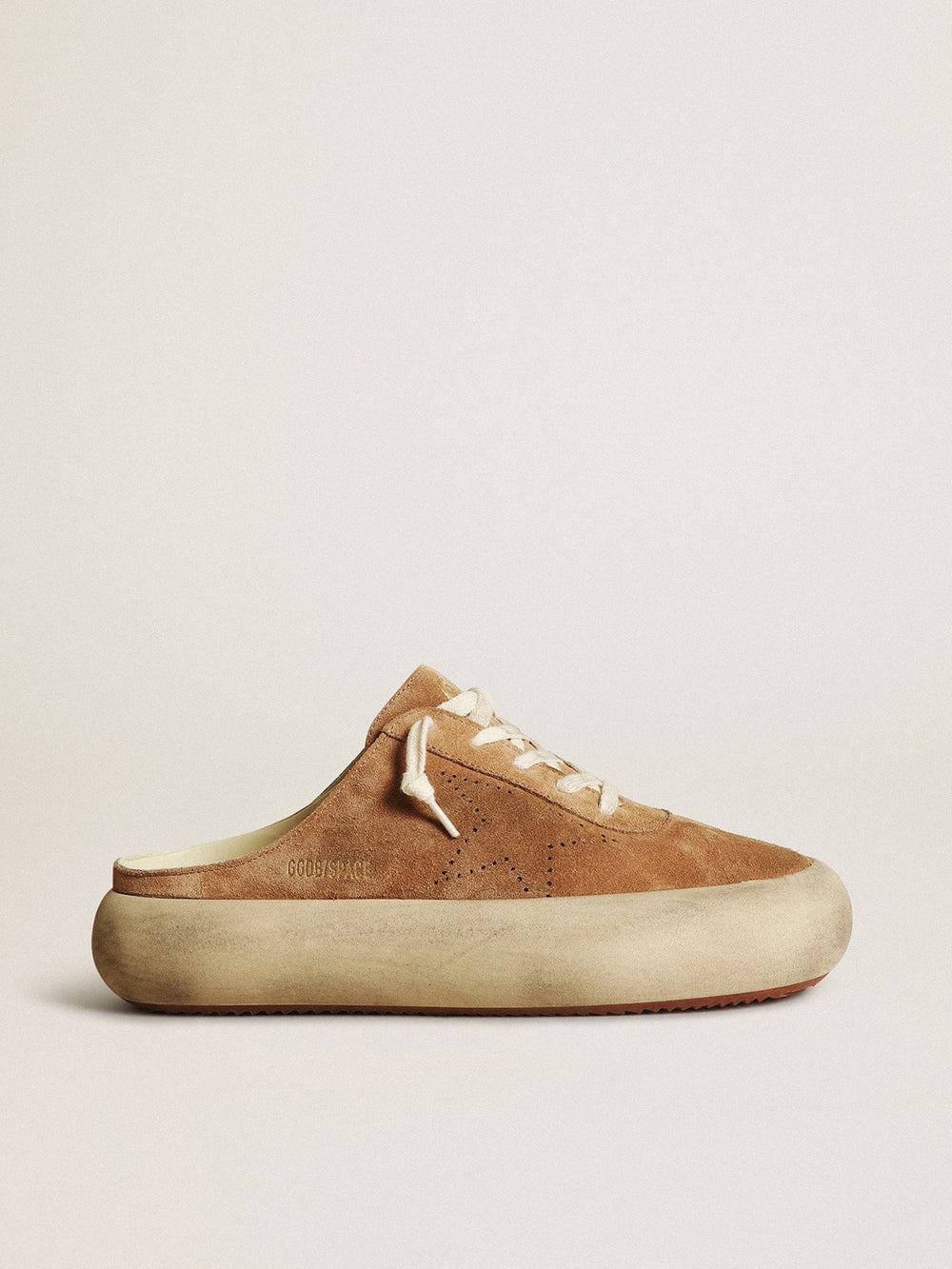 Golden Goose Women's Space-Star Sabot in tobacco-colored suede with perforated star