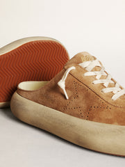 Golden Goose Women's Space-Star Sabot in tobacco-colored suede with perforated star