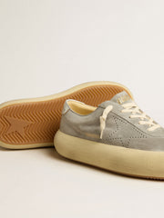 Golden Goose Women's Space-Star shoes in ice-gray suede with perforated star