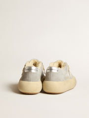 Golden Goose Women’s Space-Star shoes in ice-gray suede with shearling lining