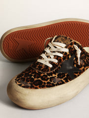 Golden Goose Women's Space-Star Sabot in leopard print pony skin with black star
